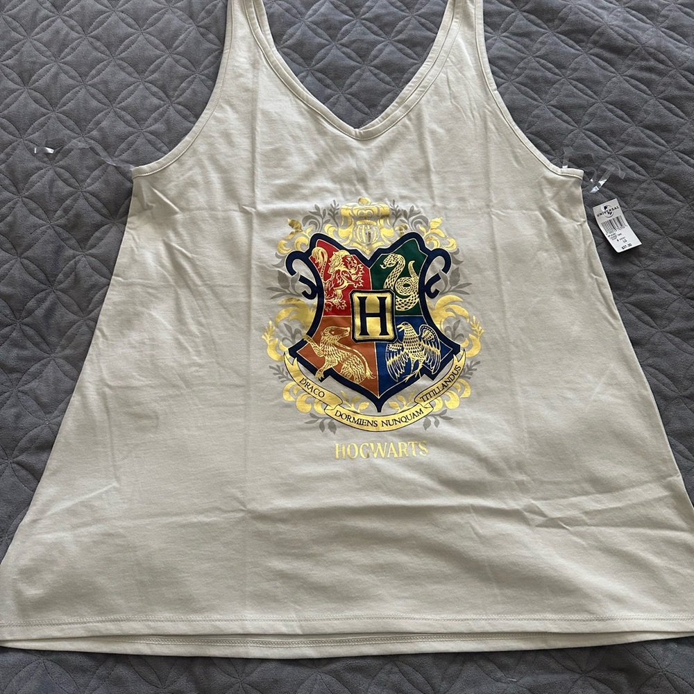 Warner Bros. Hogwarts Crest Tank Top - Cream and Gold Harry Potter